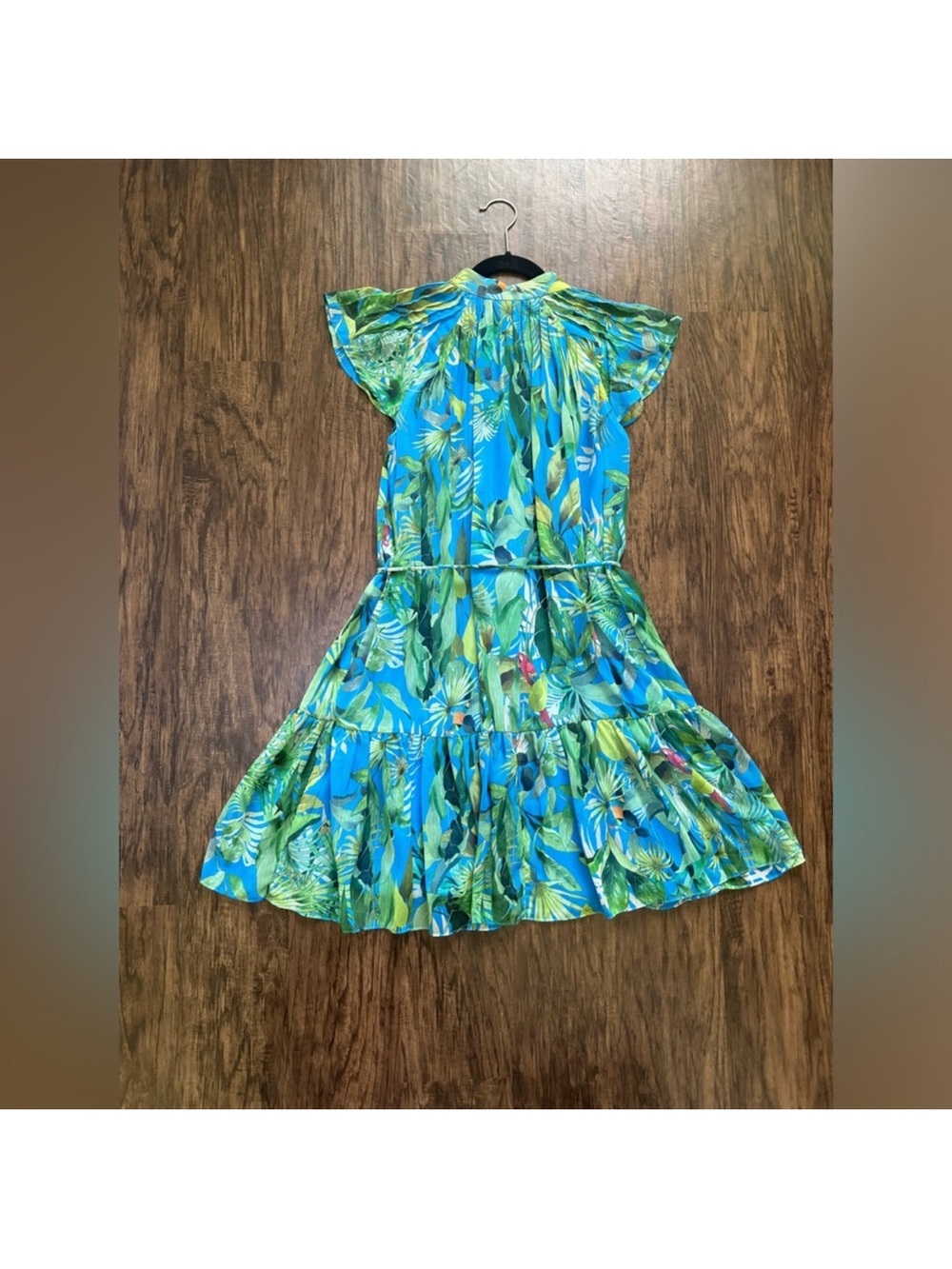 ANTONIO MELANI Blue and Green Tropical Print Tiered Dress - Picture 4 of 11